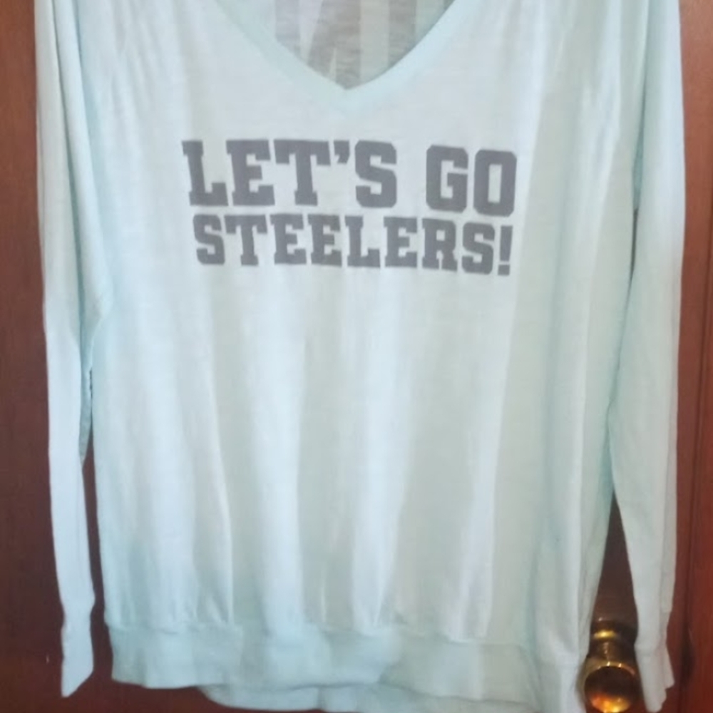 Light Blue PINK VICTORIA SECRET 'Let's Go Steelers!' Long SleeveT-Shirt